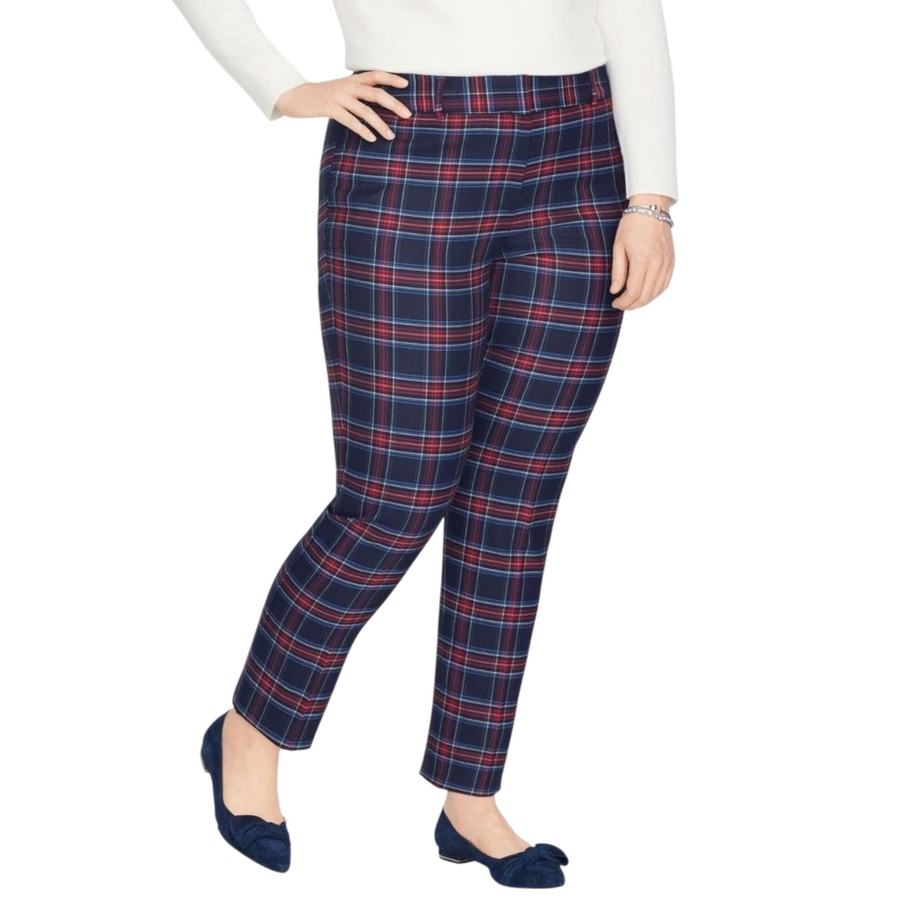 Talbots | Hampshire Merry Tartan Plaid Ankle Pants Wool Blend Red Blue 18WP